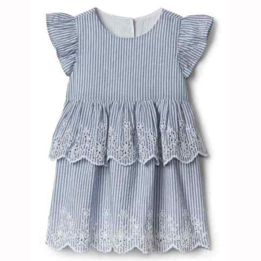 Baby Gap NWT Blue White Stripe Flutter Eyelet Dress 6-12-18 Months
